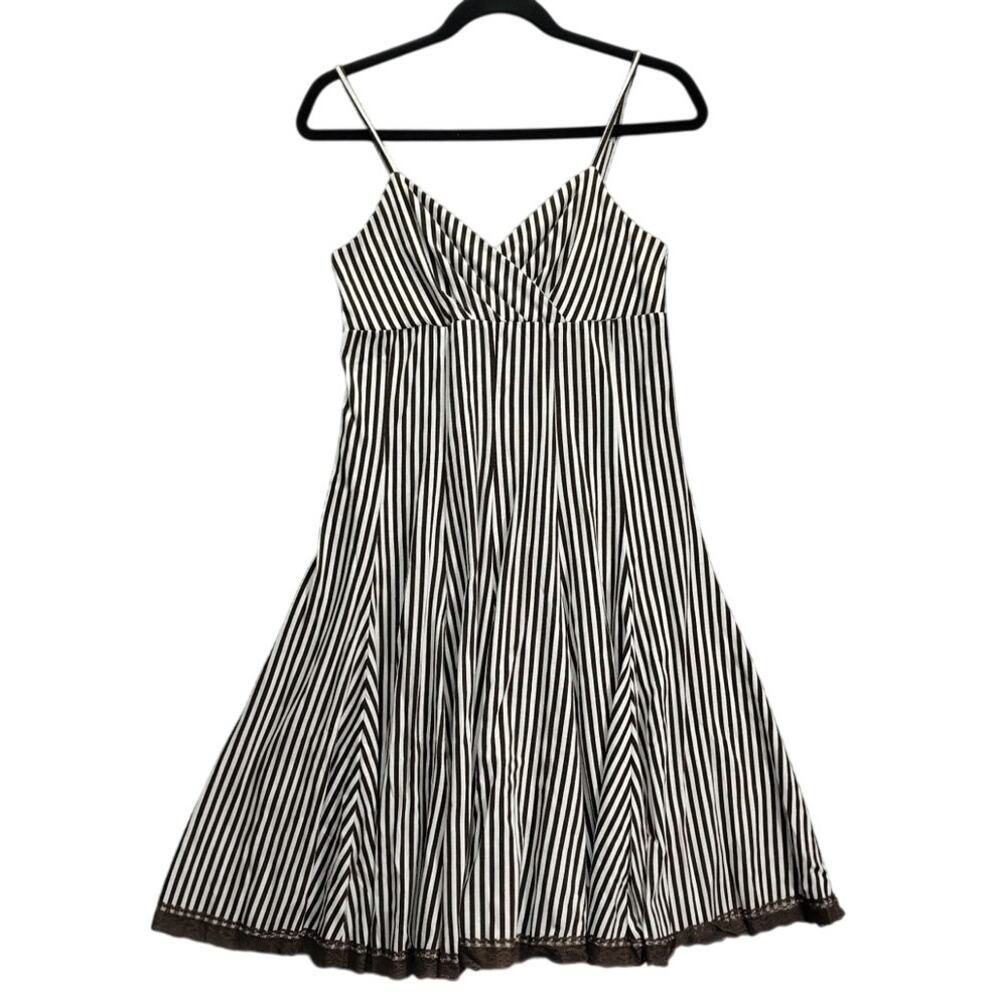 Vasna Desire Womens Dress Size Small White Brown Stripped Halter Midi Vintage
